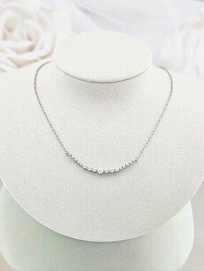 Adornia Necklace Sterling Silver Curved Bar Faux Pearls Boho Minimalist Modern